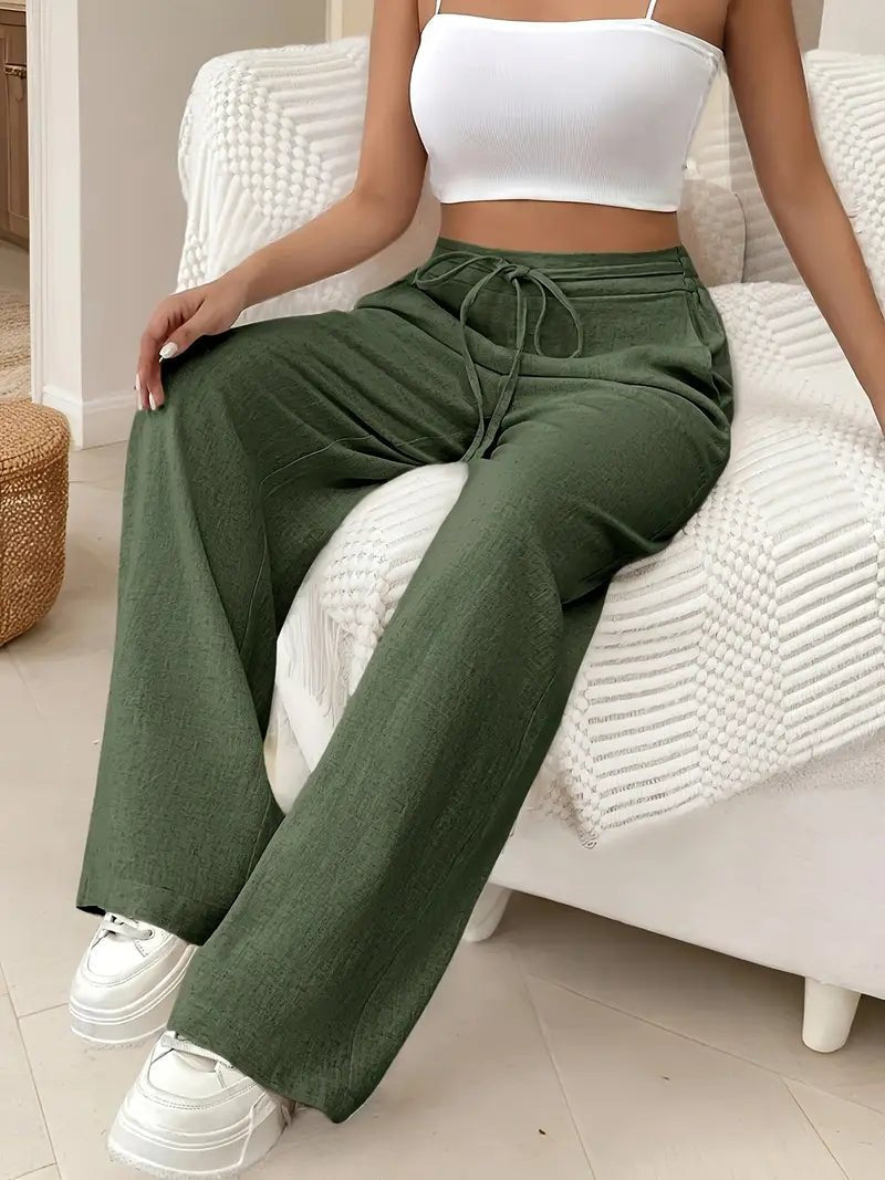 Eleanor | Women's Linen Wide Leg Pants High Waisted Drawstring