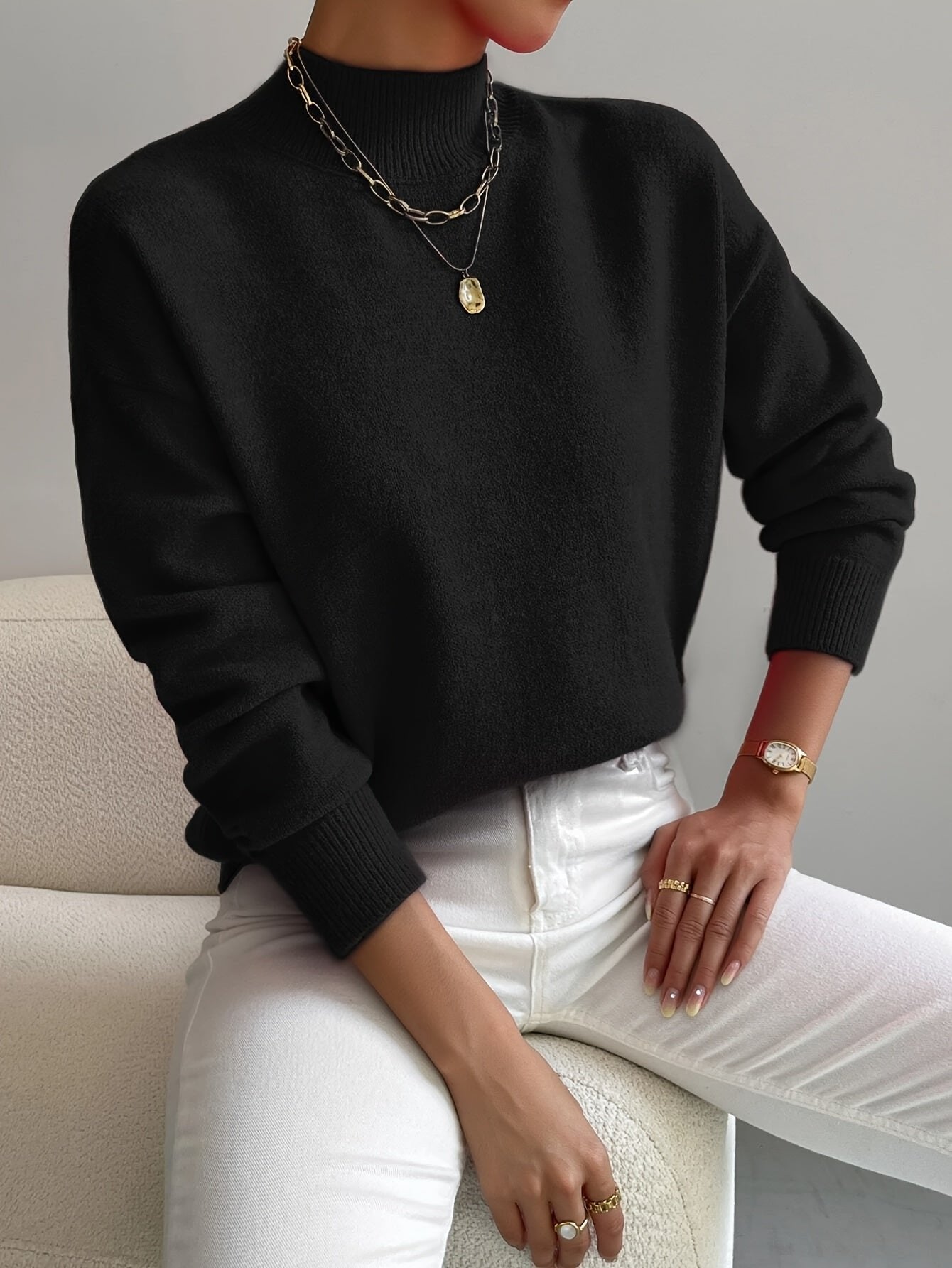 Layla | Women's Mock Turtleneck Relaxed-Fit Long Sleeve Sweater