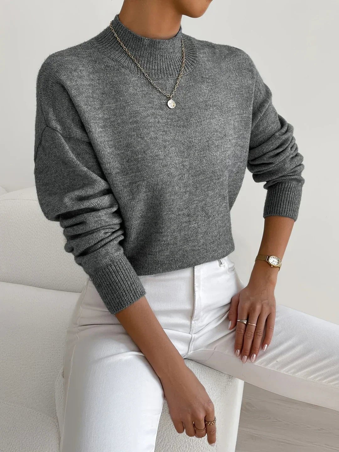 Layla | Women's Mock Turtleneck Relaxed-Fit Long Sleeve Sweater