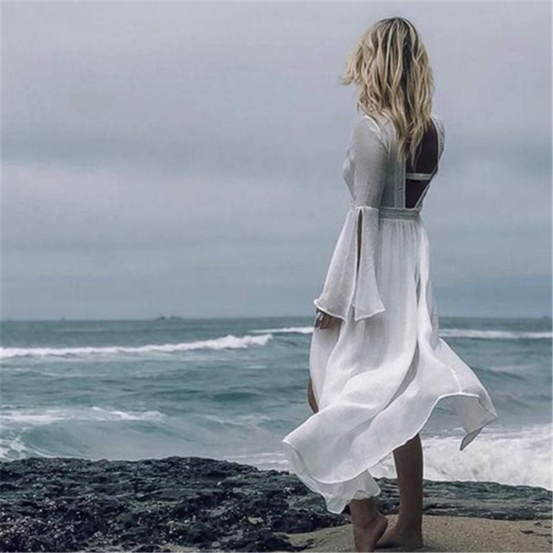 Luna | Women's Open-Back Maxi Beach Tunic Flowy Kimono Cover-Up