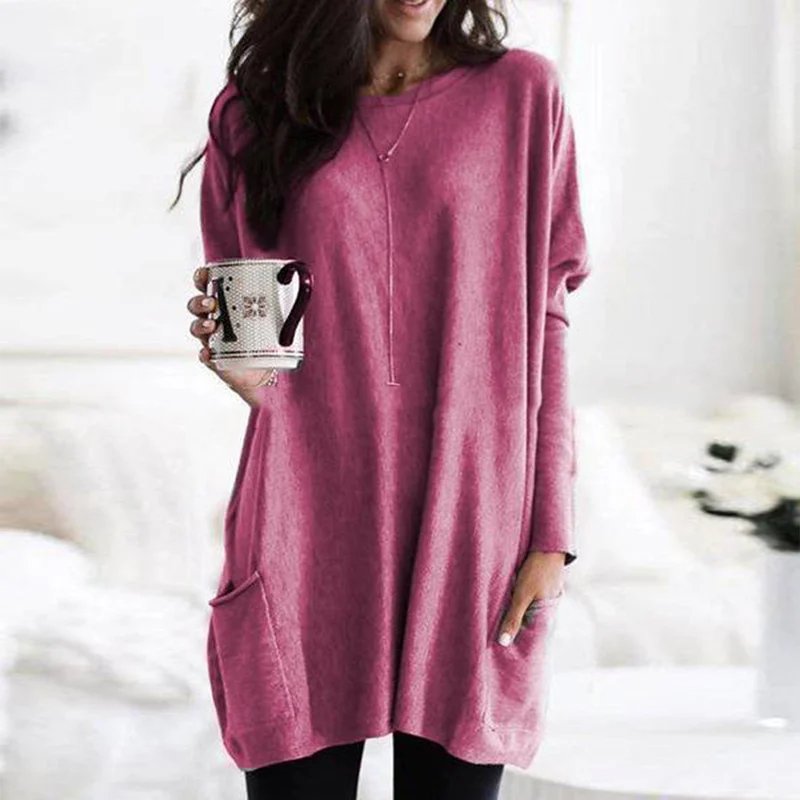 Isabella | Women's Oversized Long Sleeve Pocket Tunic Top