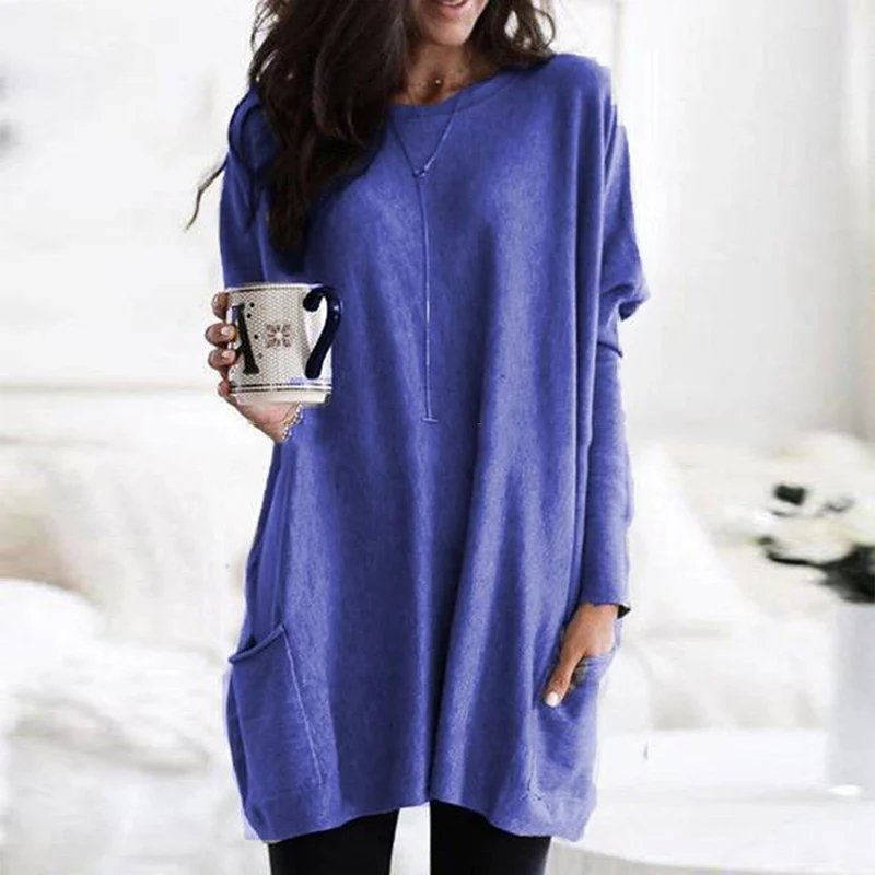 Isabella | Women's Oversized Long Sleeve Pocket Tunic Top
