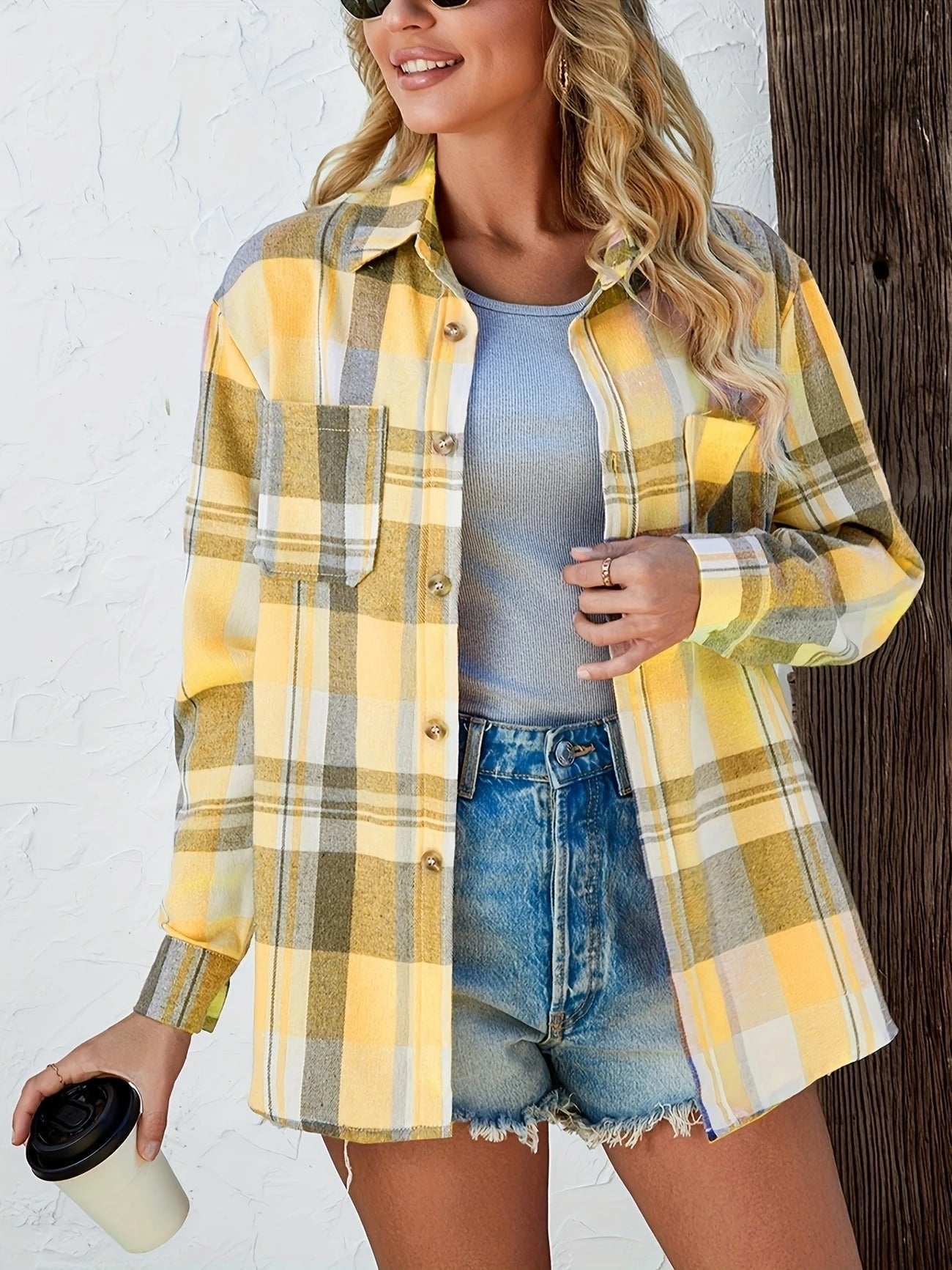 Mia | Women's Oversized Plaid Flannel Open-Front Cardigan Shirt