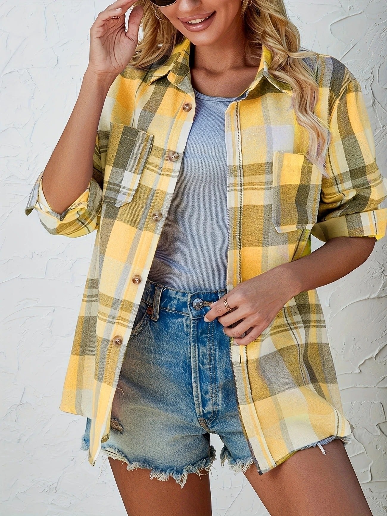 Mia | Women's Oversized Plaid Flannel Open-Front Cardigan Shirt