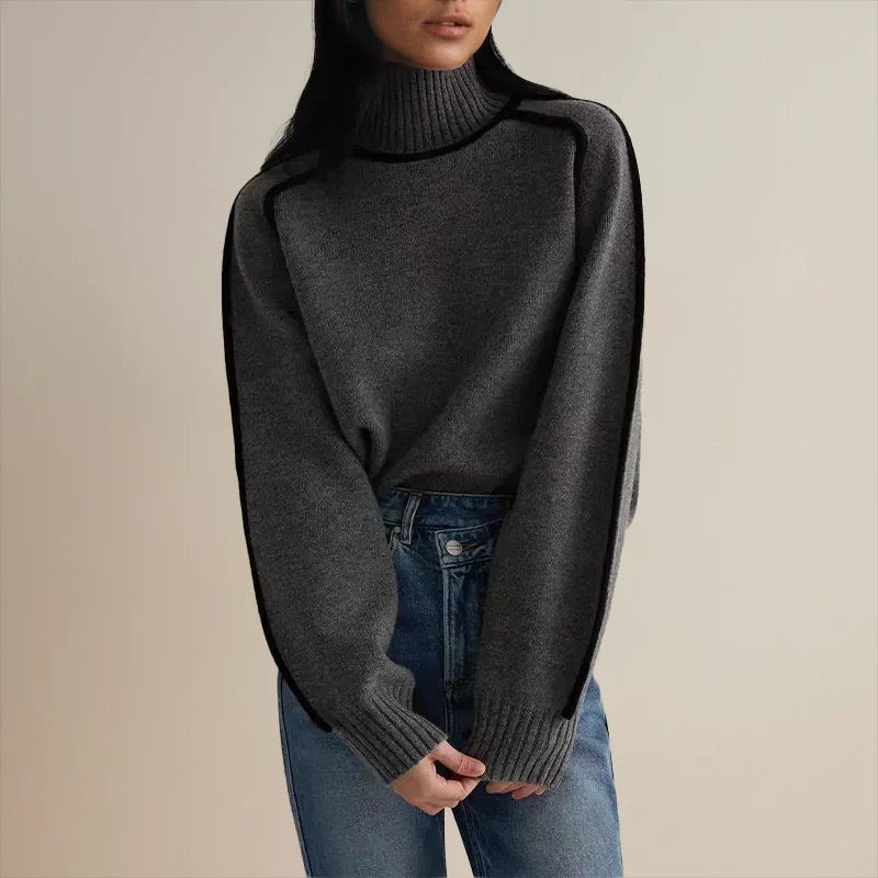 Camila | Women's Oversized Turtleneck Colorblock Knit Sweater