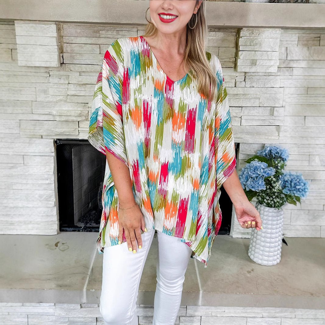 Layla | Women's Oversized V-Neck Abstract Print Tunic Top