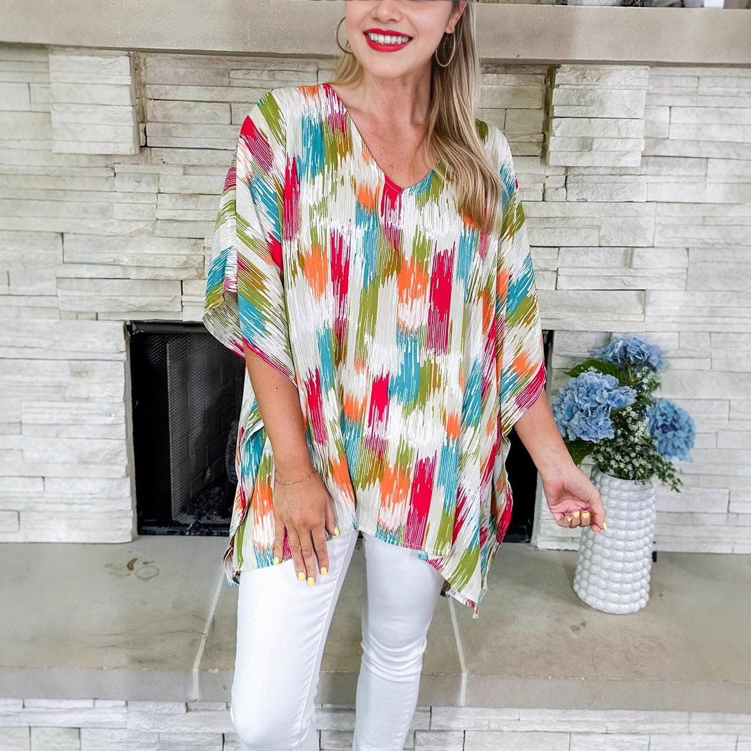 Layla | Women's Oversized V-Neck Abstract Print Tunic Top