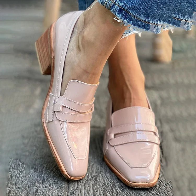 Mia | Women's Patent Leather Loafers Block Heel Slip-On Comfort