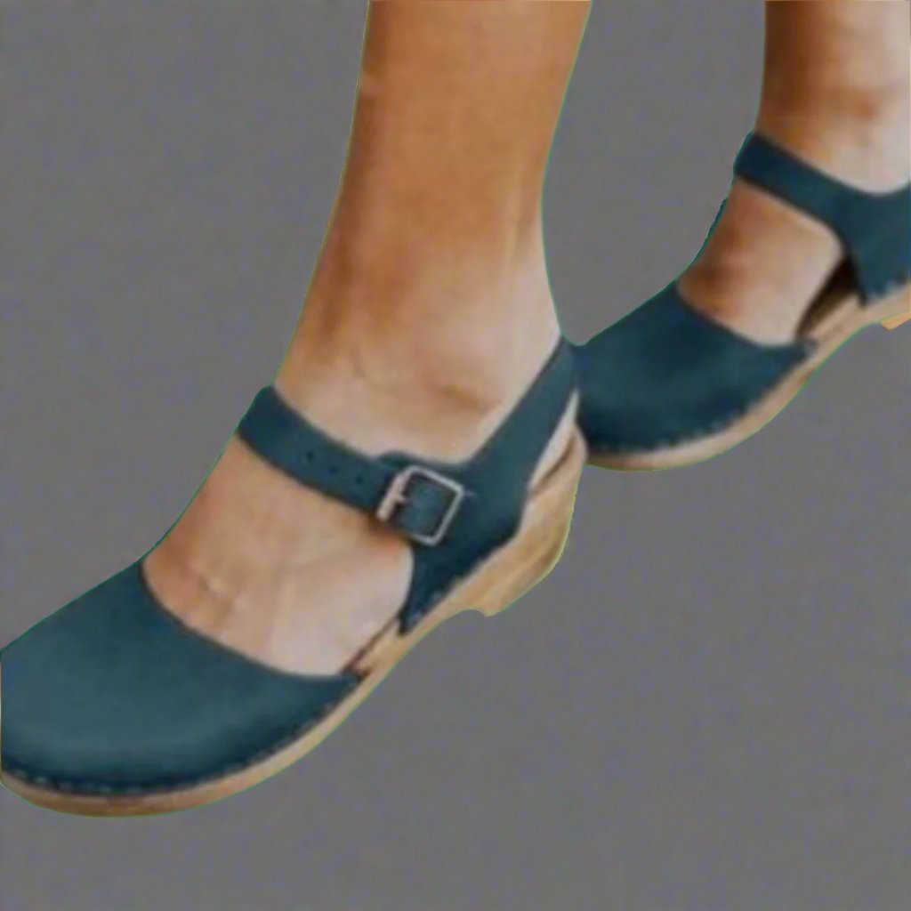 Grace | Women's Platform Clogs Wooden Heel Closed Toe Ankle Strap