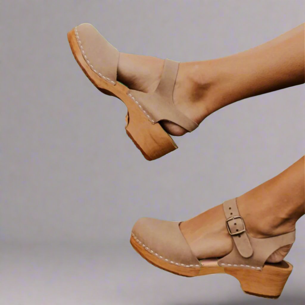 Grace | Women's Platform Clogs Wooden Heel Closed Toe Ankle Strap