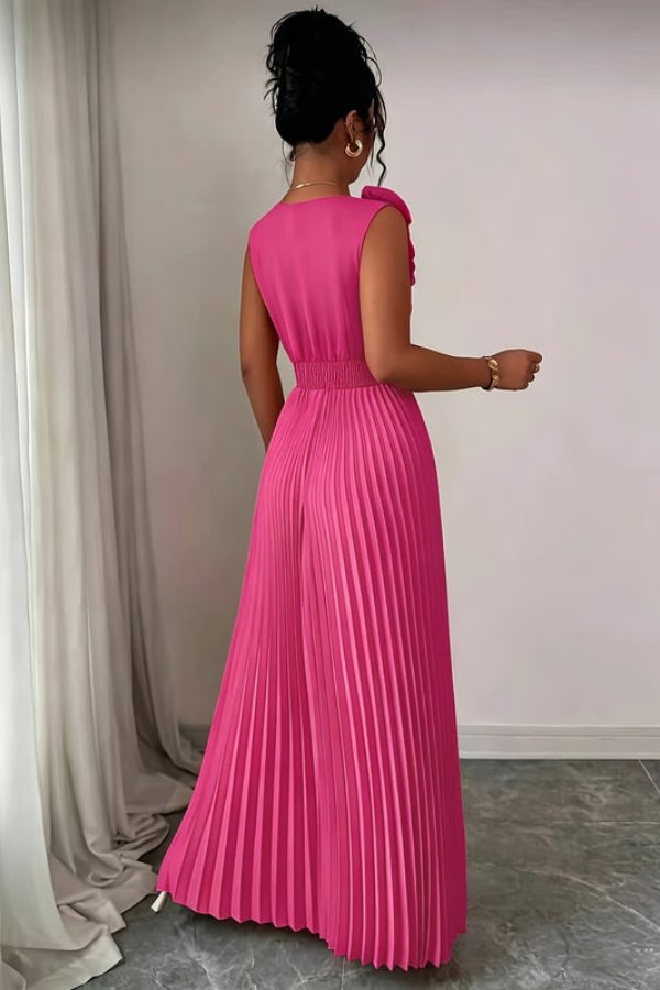 Charlotte | Women's Pleated Sleeveless Floral Applique Evening Gown