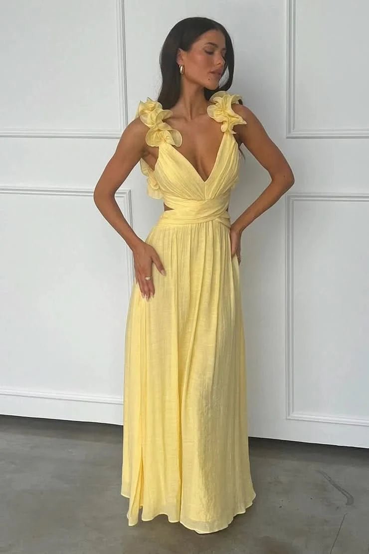 Charlotte | Women's Pleated Sleeveless Floral Applique Evening Gown