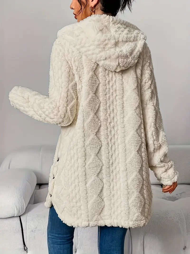 Grace | Women's Plush Hooded Button-Front Long Cardigan