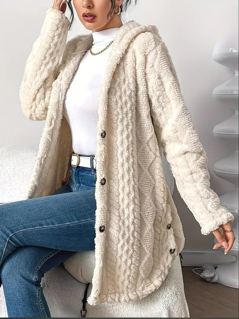 Grace | Women's Plush Hooded Button-Front Long Cardigan