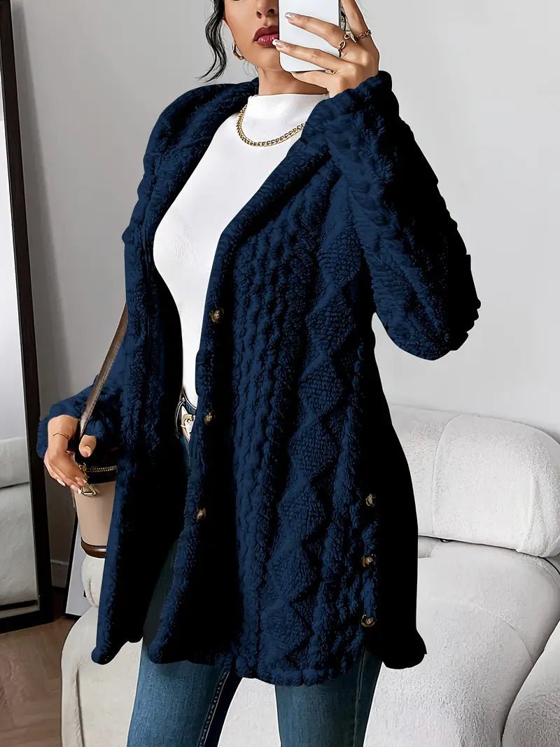Grace | Women's Plush Hooded Button-Front Long Cardigan