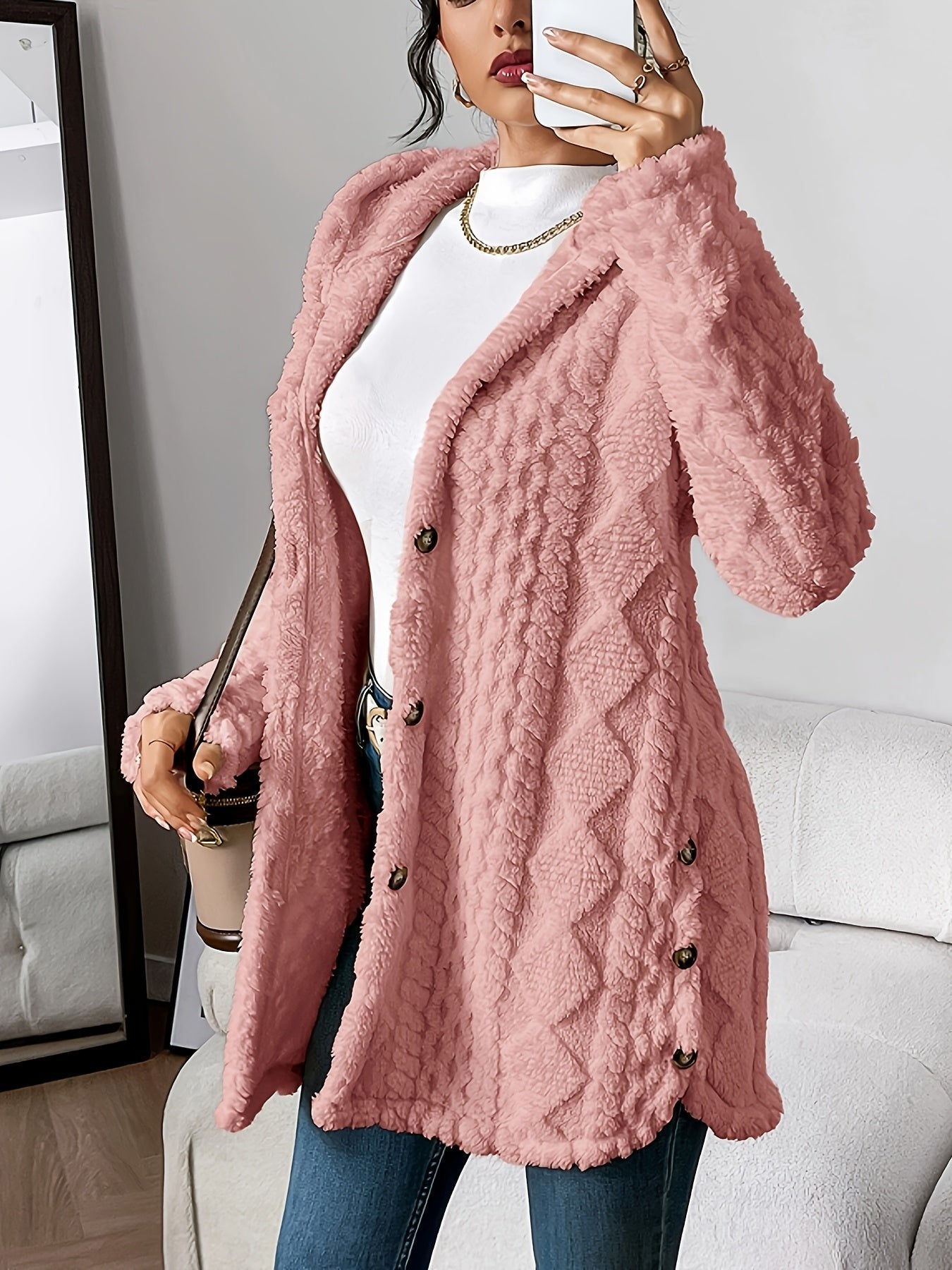 Grace | Women's Plush Hooded Button-Front Long Cardigan