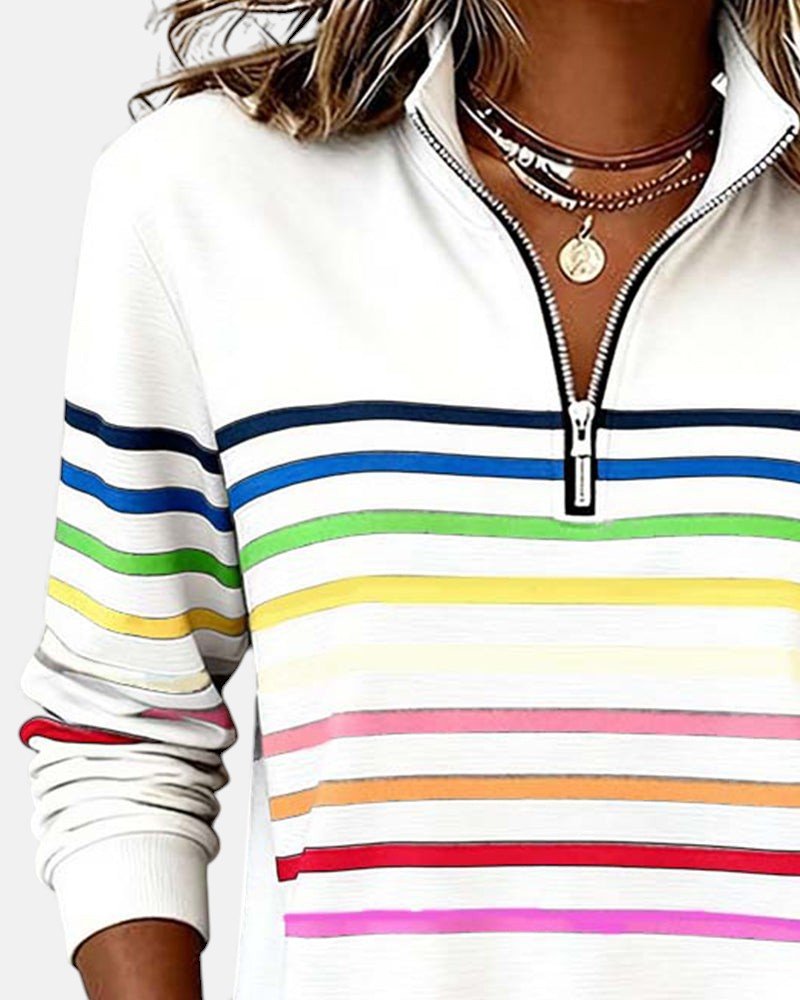 Madison | Women's Quarter Zip Sweatshirt Striped Long Sleeve Pullover