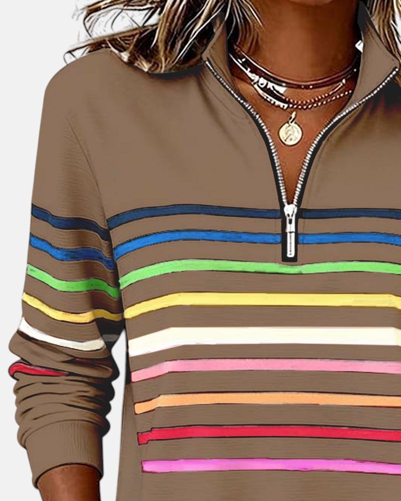 Madison | Women's Quarter Zip Sweatshirt Striped Long Sleeve Pullover