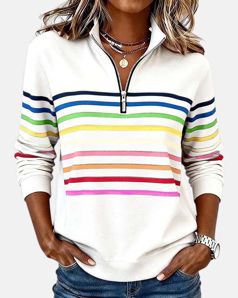 Madison | Women's Quarter Zip Sweatshirt Striped Long Sleeve Pullover