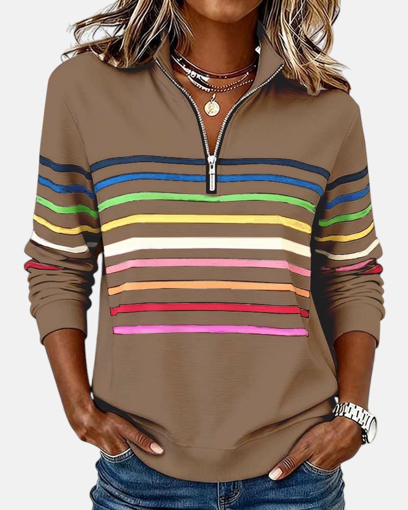 Madison | Women's Quarter Zip Sweatshirt Striped Long Sleeve Pullover