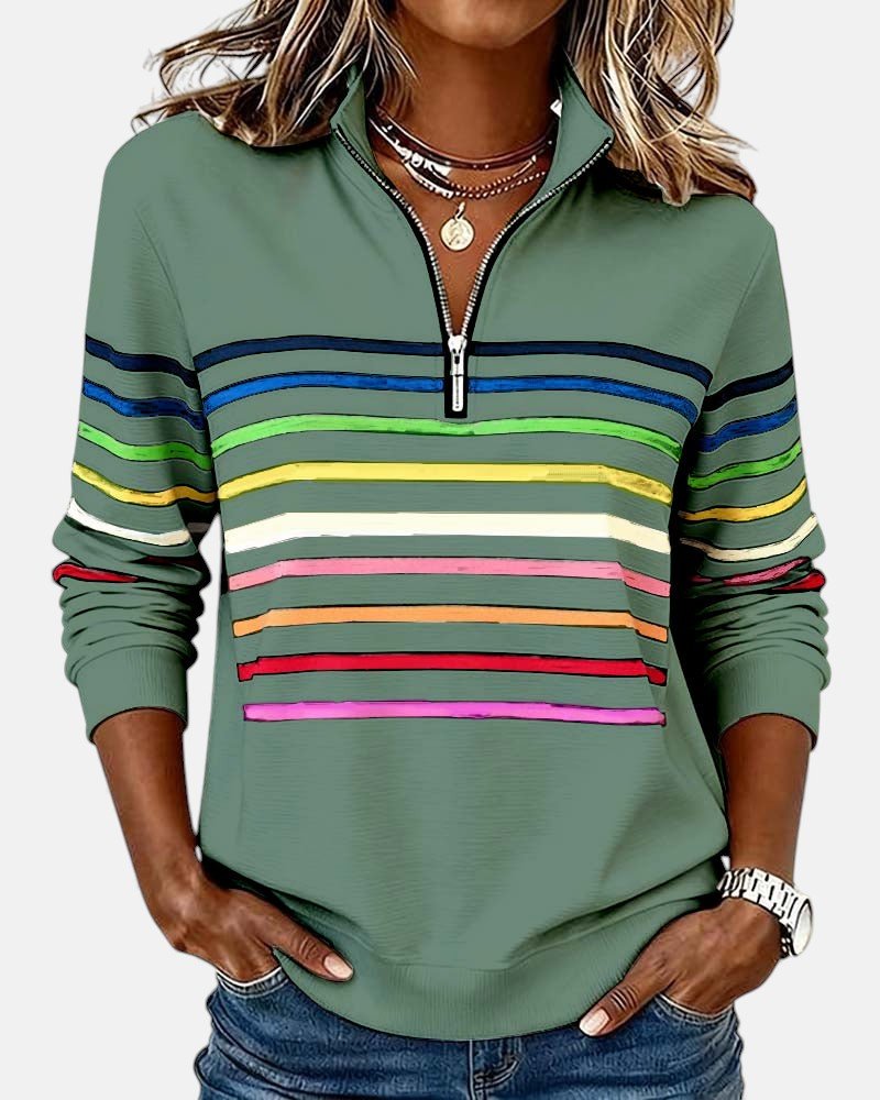Madison | Women's Quarter Zip Sweatshirt Striped Long Sleeve Pullover