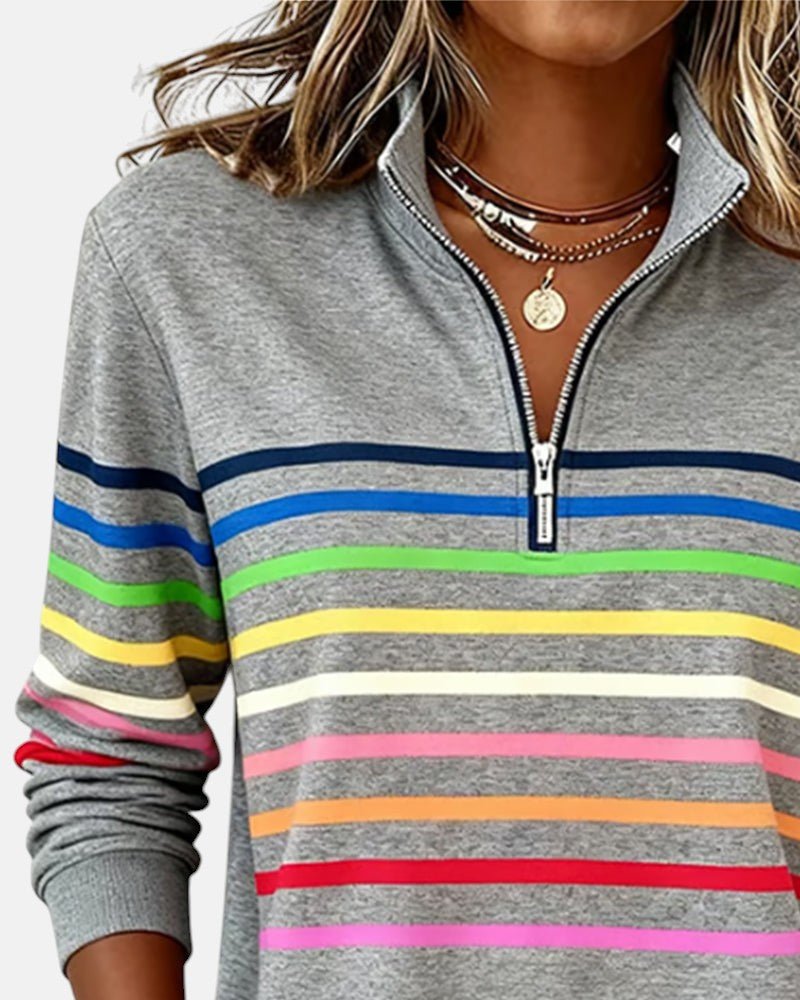 Madison | Women's Quarter Zip Sweatshirt Striped Long Sleeve Pullover