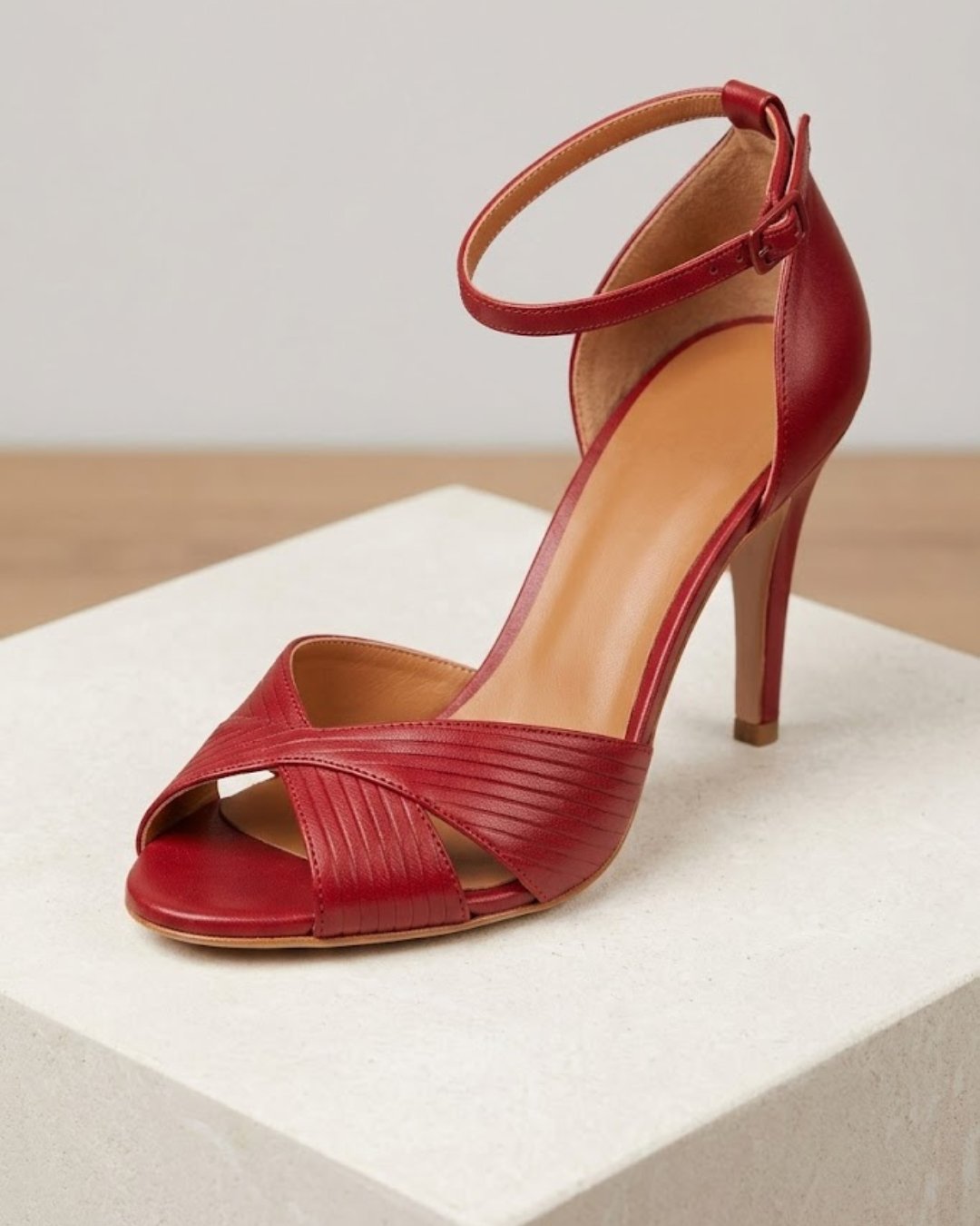 Grace | Women's Red Stiletto Heel Ankle Strap Comfortable Sandals