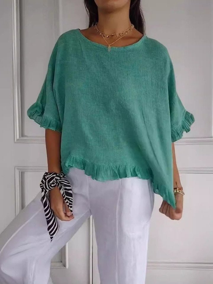 Scarlett | Women's Relaxed-Fit Frayed-Hem Linen-Look Short-Sleeve Blouse