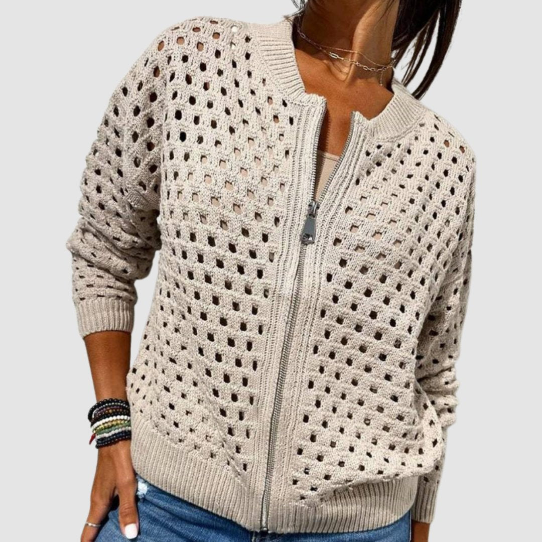 Luna | Women's Relaxed-Fit Hollow-Knit Zip-Up Cardigan