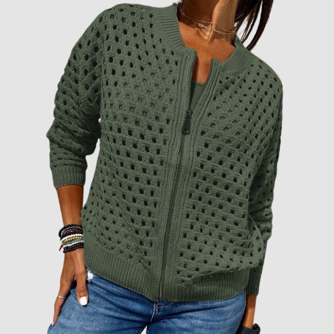 Luna | Women's Relaxed-Fit Hollow-Knit Zip-Up Cardigan