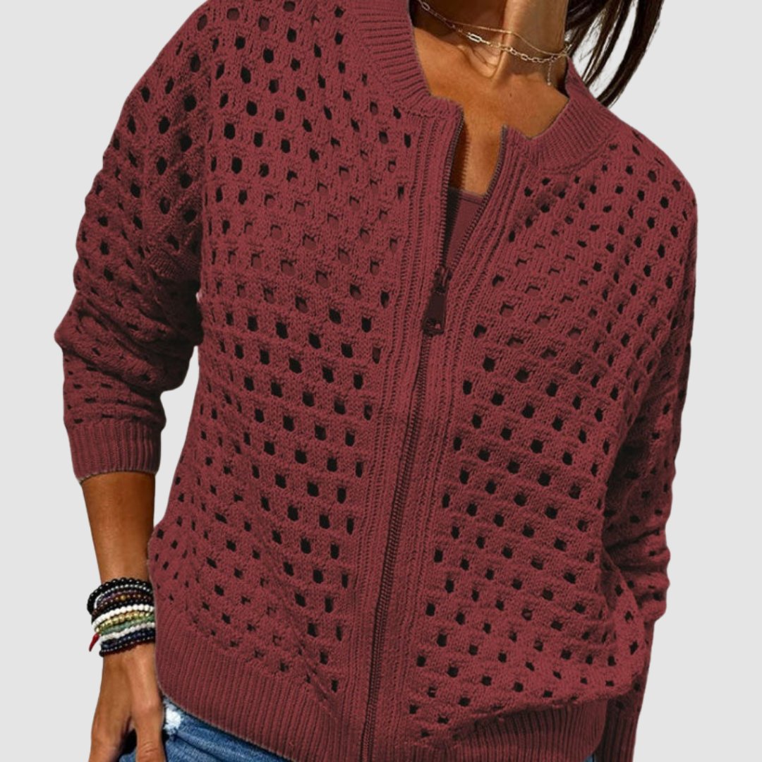 Luna | Women's Relaxed-Fit Hollow-Knit Zip-Up Cardigan