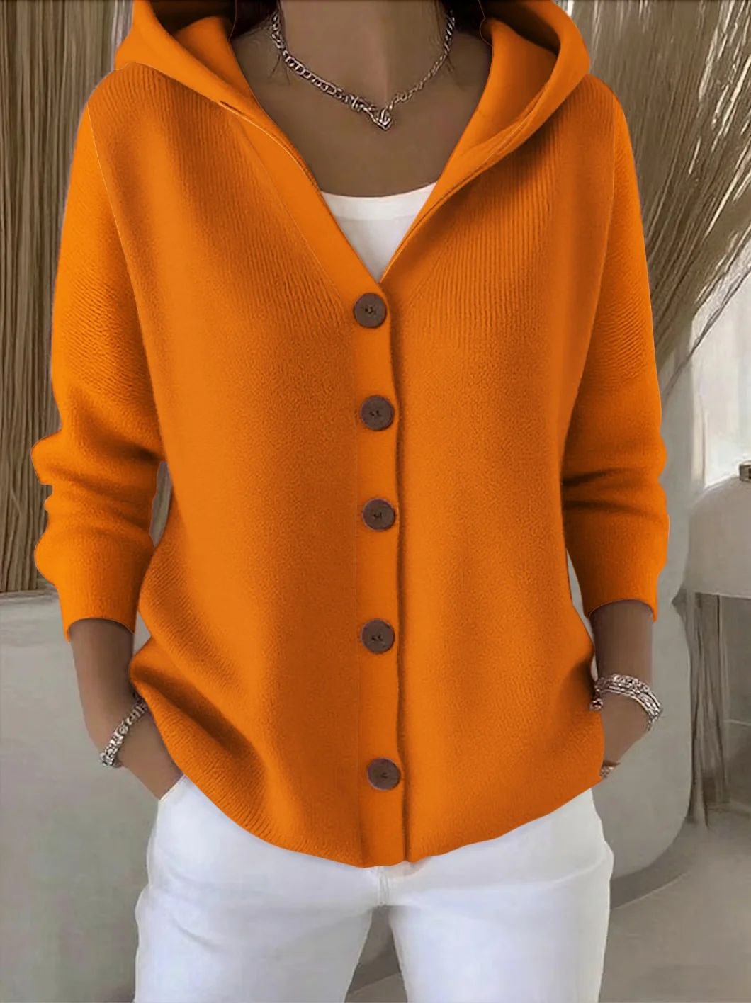 Mia | Women's Relaxed-Fit Hooded Button-Front Knit Cardigan