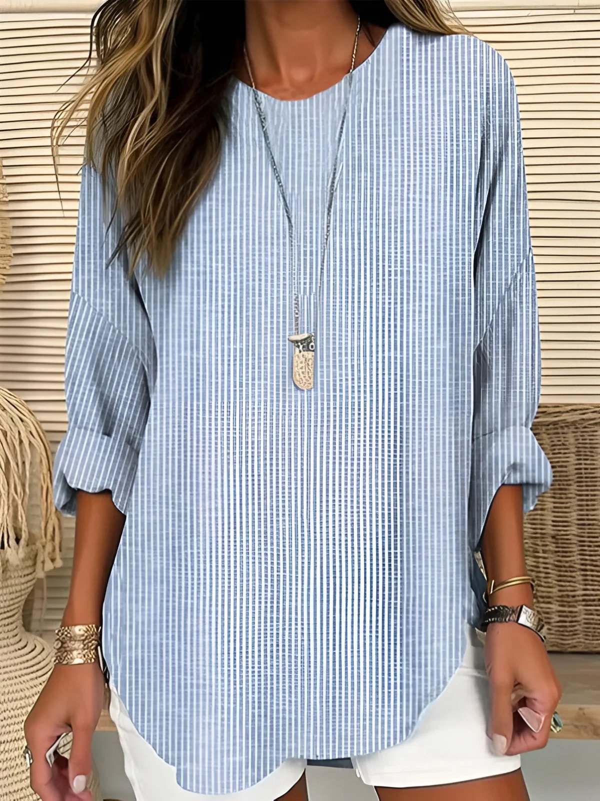 Camila | Women's Relaxed-Fit Long-Sleeve Striped Crew Neck Blouse
