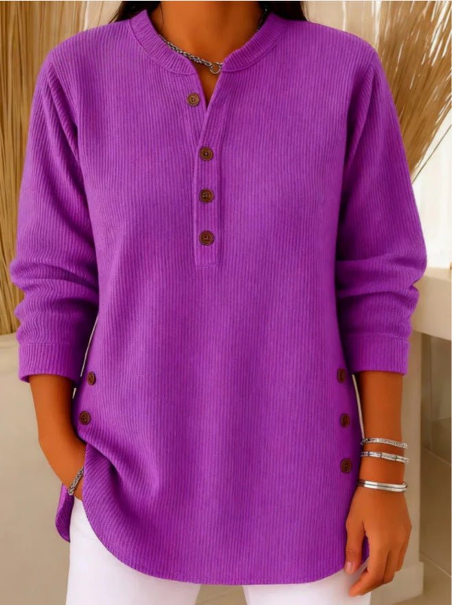 Camila | Women's Relaxed-Fit Longline Henley Ribbed Tunic Top