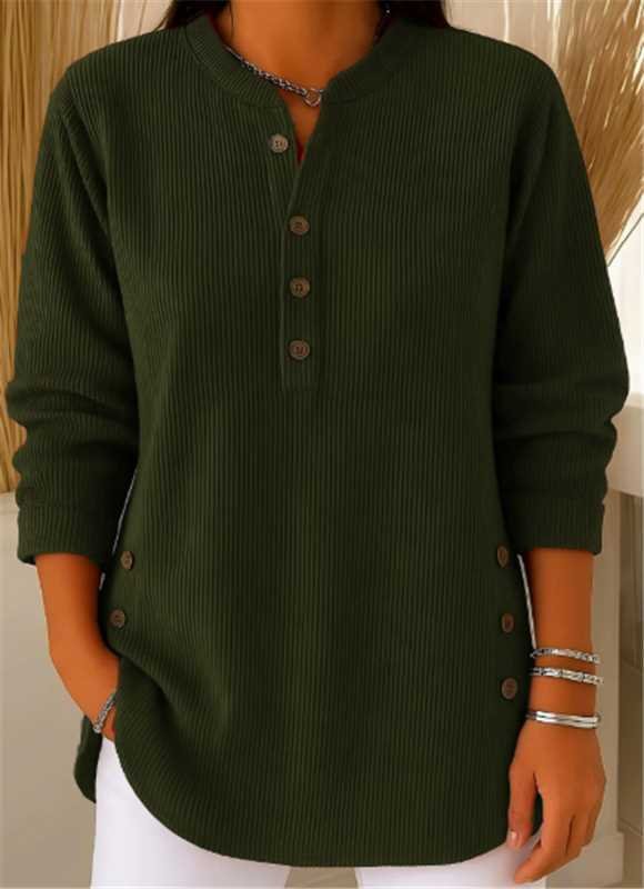 Camila | Women's Relaxed-Fit Longline Henley Ribbed Tunic Top