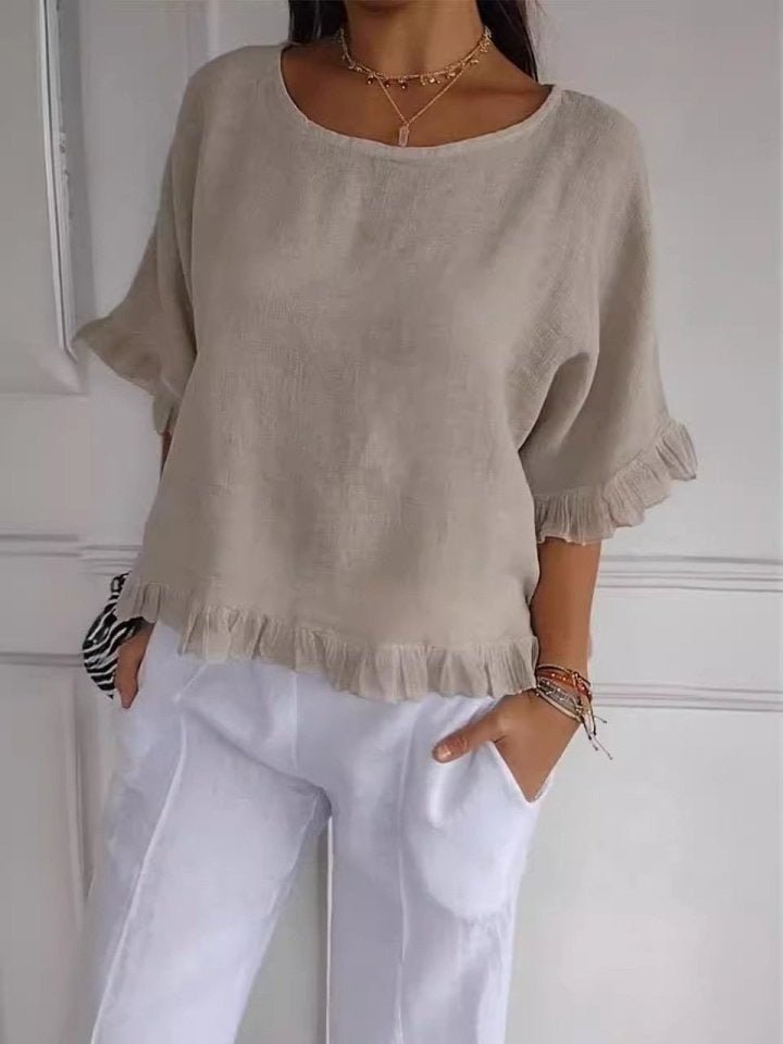 Aria | Women's Relaxed-Fit Ruffle-Hem Linen Blouse