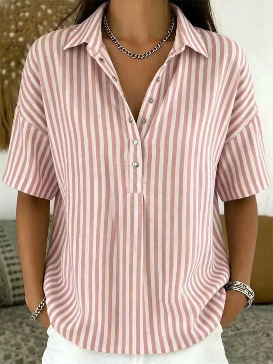Penelope | Women's Relaxed-Fit Striped Collared Half-Button Blouse