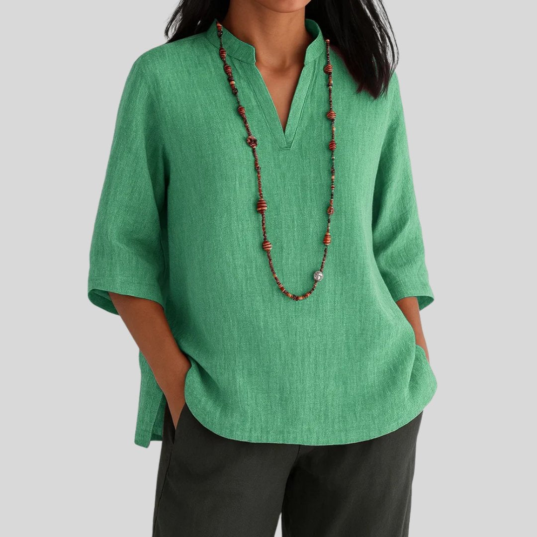 Harper | Women's Relaxed-Fit V-Neck 3/4 Sleeve Linen Tunic