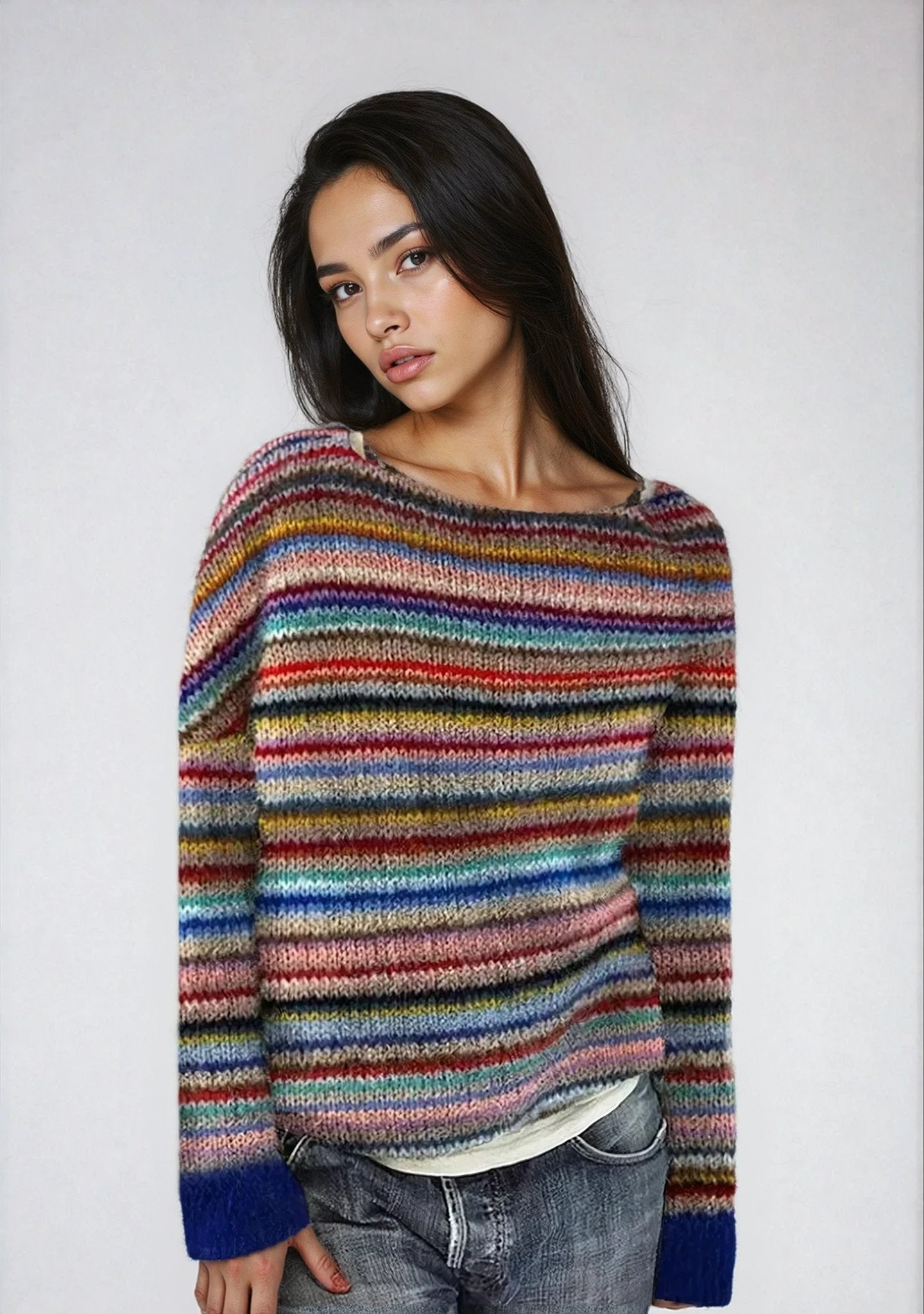 Aria | Women's Retro Striped Relaxed-Fit Knit Sweater