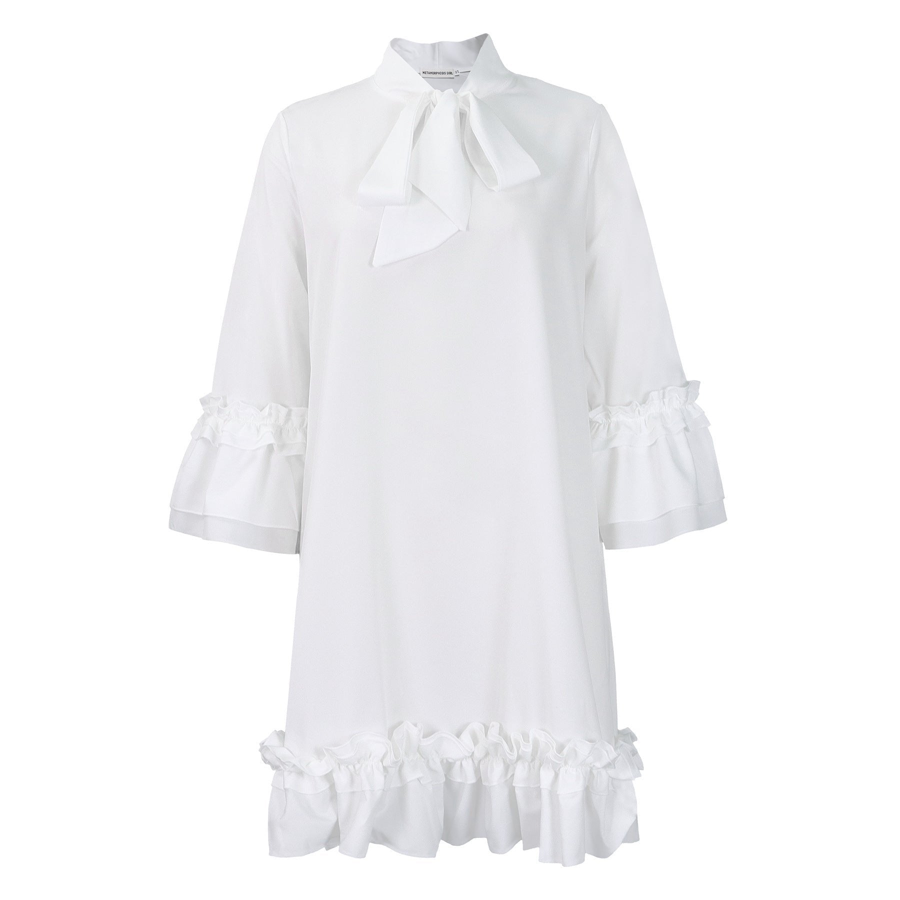 Madison | Women's Ruffle-Hem Bow-Neck Tunic Mini Dress