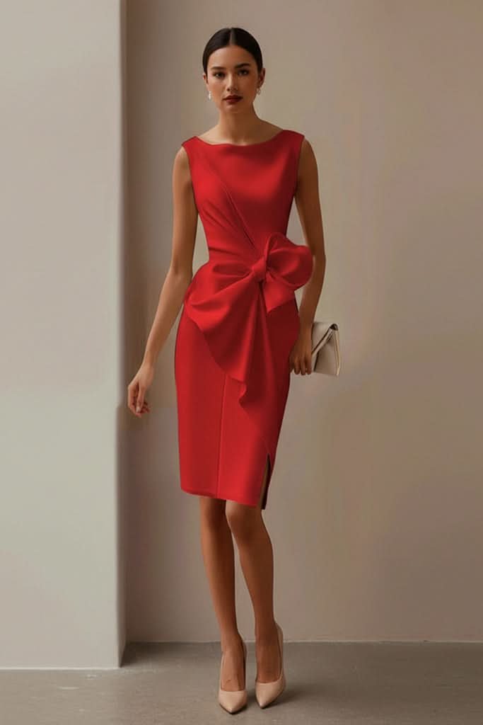 Victoria | Women's Sleeveless Bow-Detail Midi Cocktail Dress