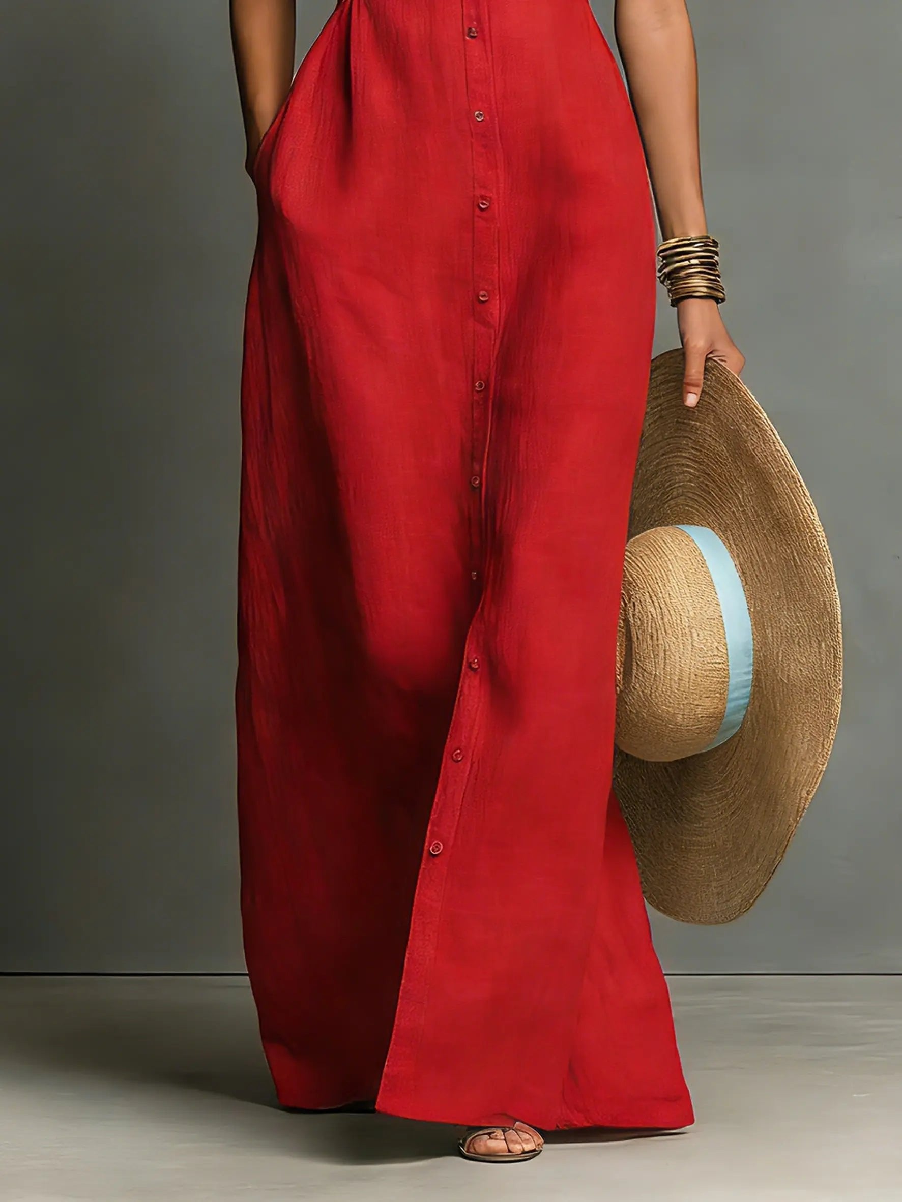 Penelope | Women's Sleeveless Collared Linen Button-Front Maxi Dress