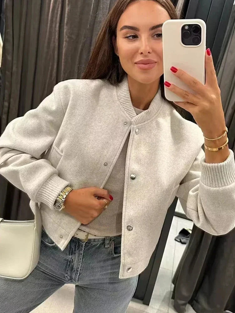 Abigail | Women's Cropped Button Front Bomber Jacket