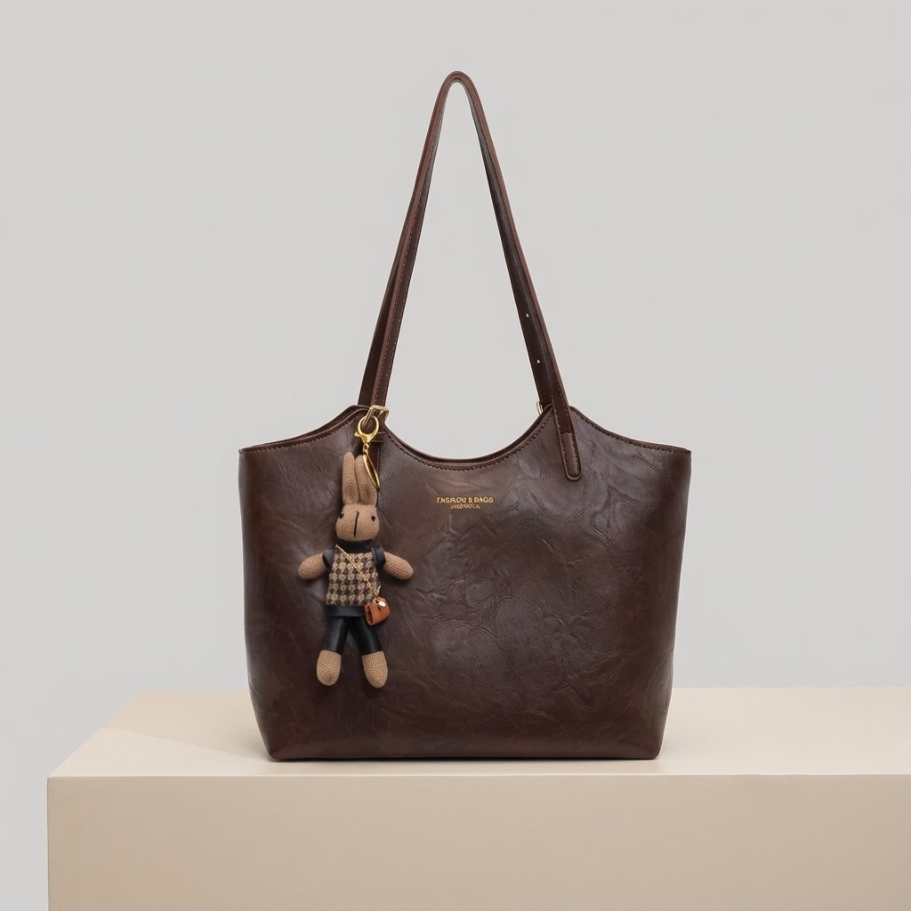 Eleanor | Women's Soft Vegan Leather Shoulder Tote Bag Plush Bunny Charm