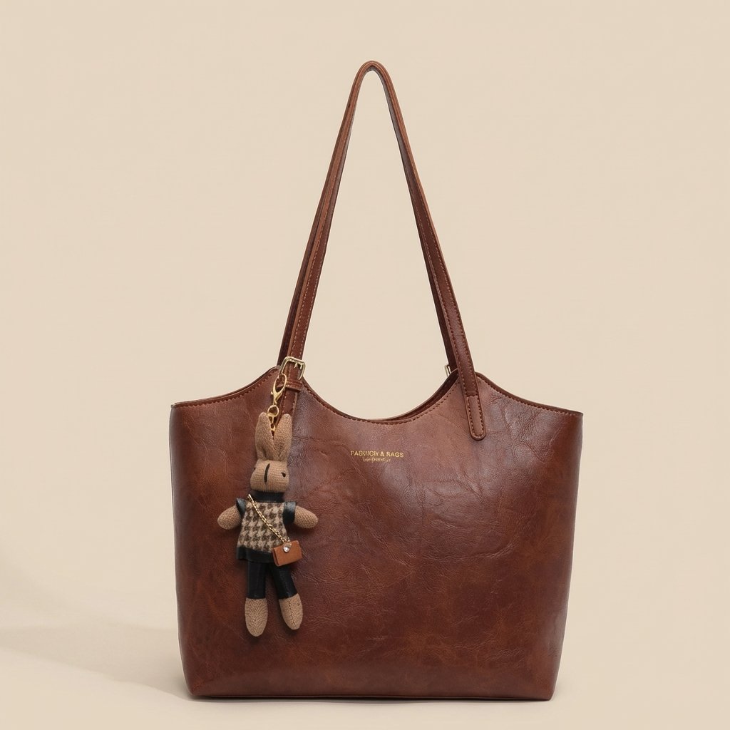 Eleanor | Women's Soft Vegan Leather Shoulder Tote Bag Plush Bunny Charm