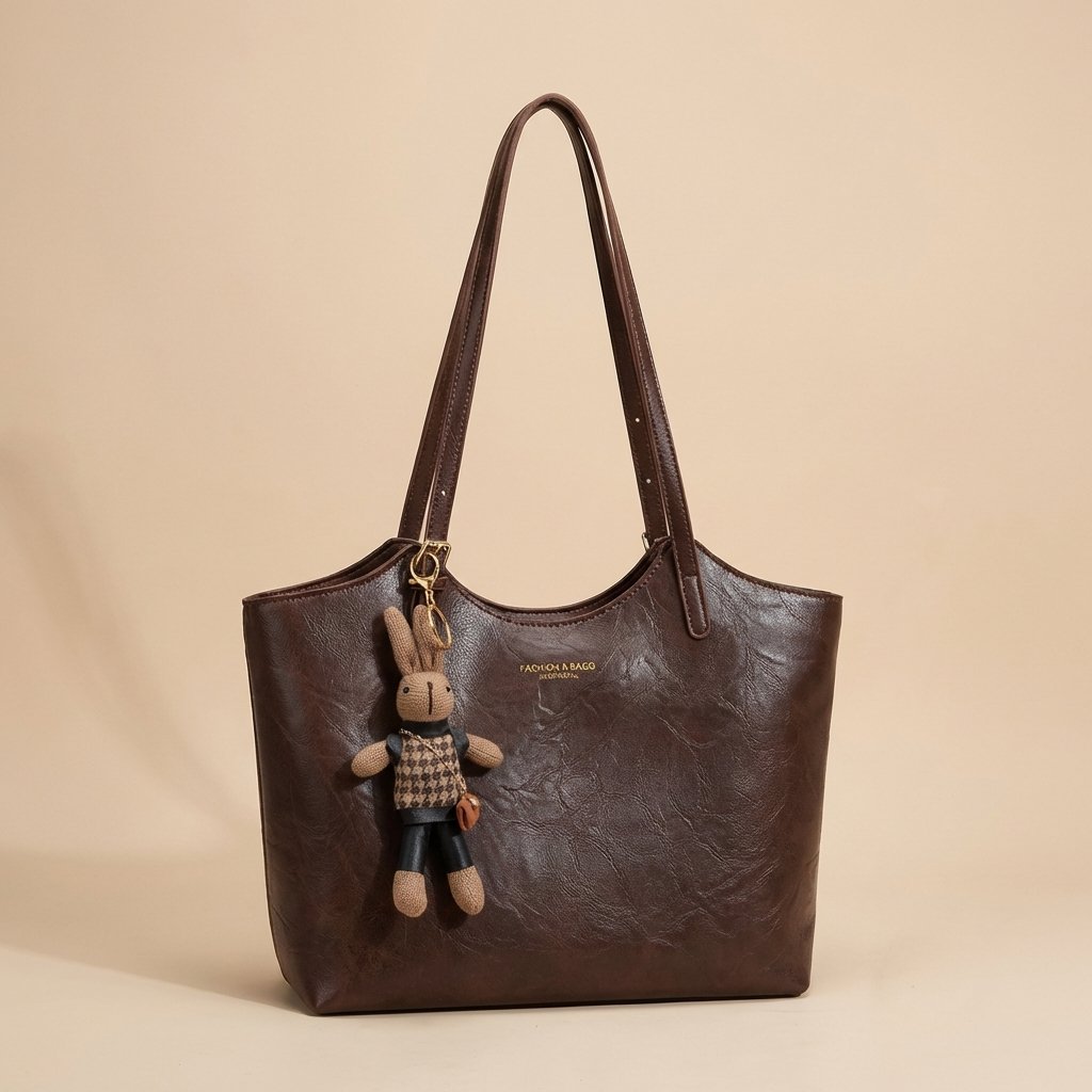 Eleanor | Women's Soft Vegan Leather Shoulder Tote Bag Plush Bunny Charm