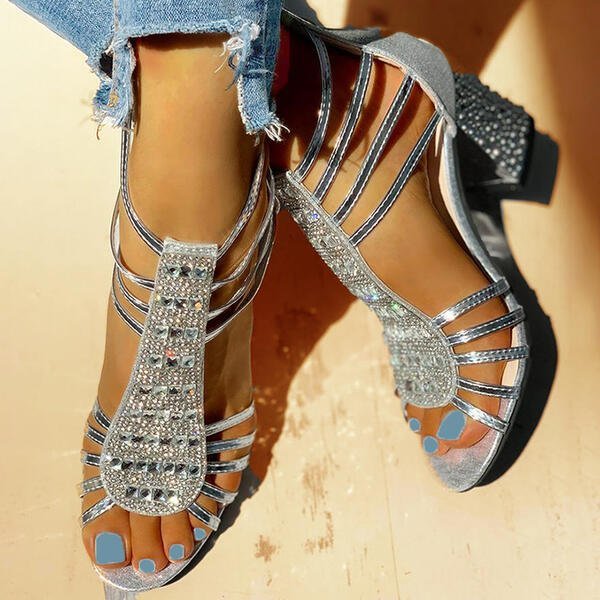 Harper | Women's Strappy Rhinestone Block Heel Comfortable Sandals
