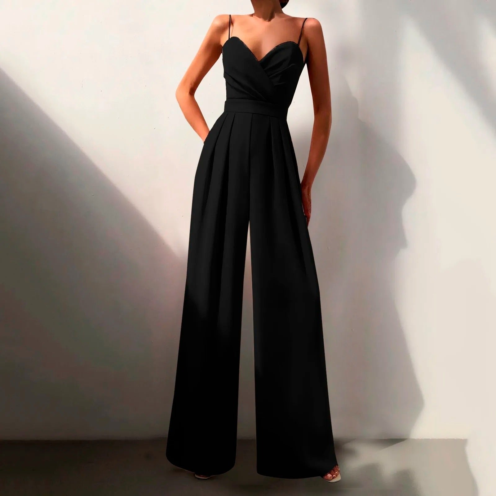 Luna | Women's Sweetheart Neck Spaghetti Strap Wide Leg Pants Jumpsuit