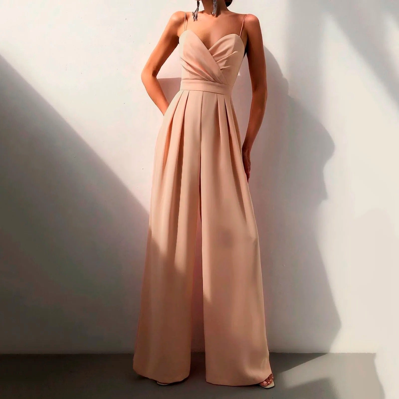 Luna | Women's Sweetheart Neck Spaghetti Strap Wide Leg Pants Jumpsuit