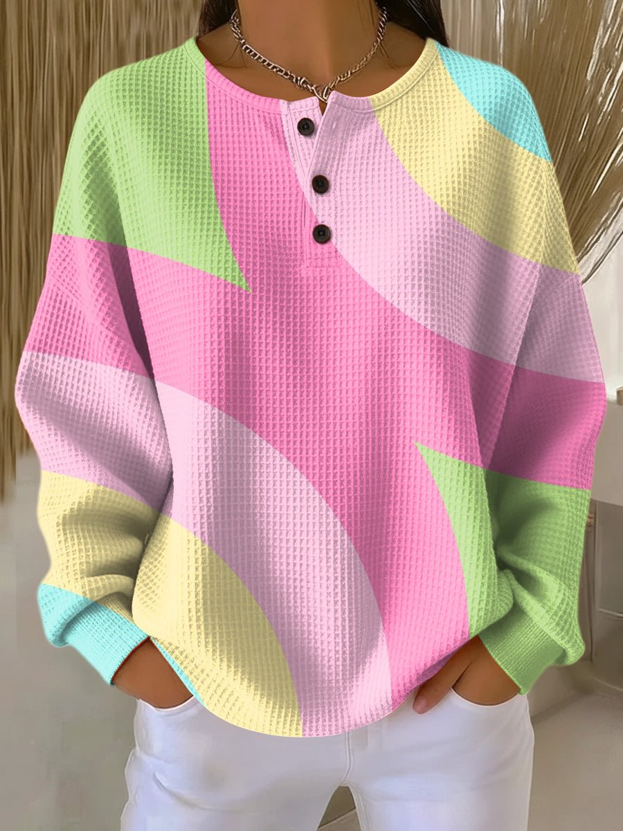 Camila | Women's Waffle Knit Sweater Long Sleeve Button Front Oversized